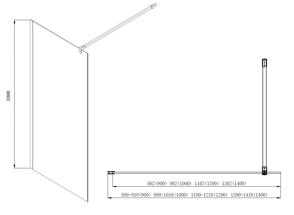 AQ WIW 11020CH Душевая перегородка Walk in с держателем 1100x2000 профиль хром, стекло прозрачное