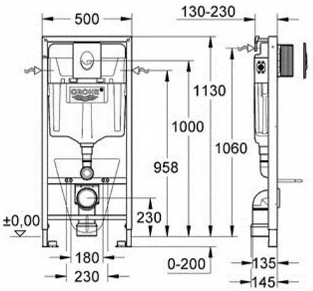 Инсталляция для унитаза подвесного стандартная комплект Grohe Rapid SL (38813001)