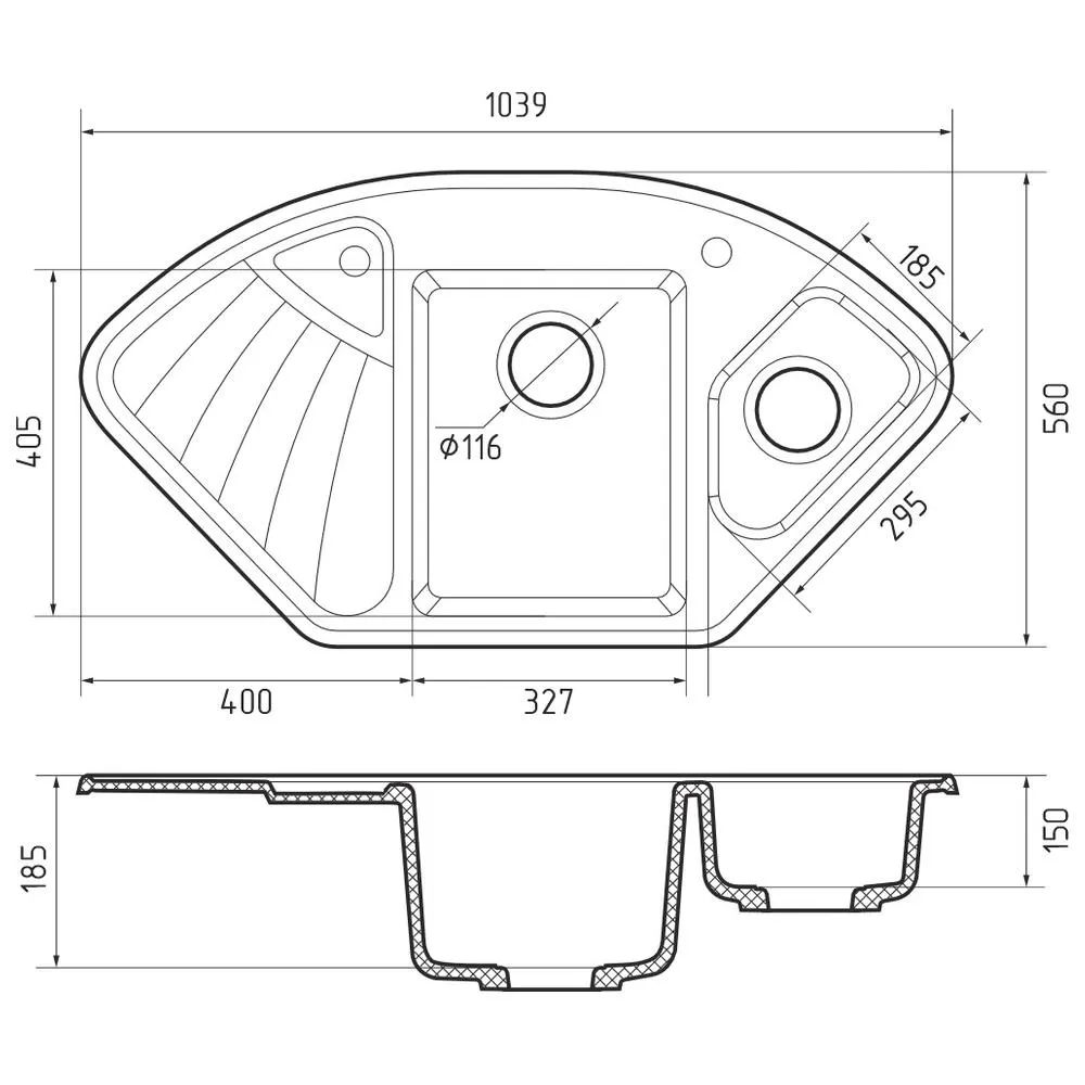 Кухонная мойка GranFest CORNER 1040E, песок
