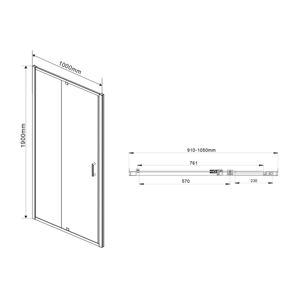 Душевая дверь Vincea Intra (VDP-1I9010CL) 900/1000х1900 мм, хром, стекло прозрачное