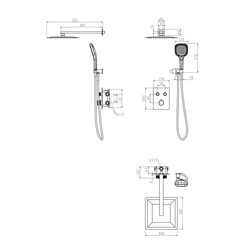 Душевая система встраиваемая (без излива) Grocenberg GB5040NK, никель