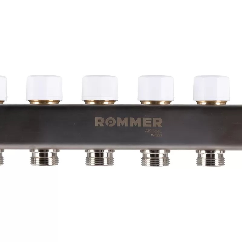 Коллектор Rommer 1"x3/4" на 6 контуров с расходомерами в сборе (нерж. сталь) (RMS-1210-000006)