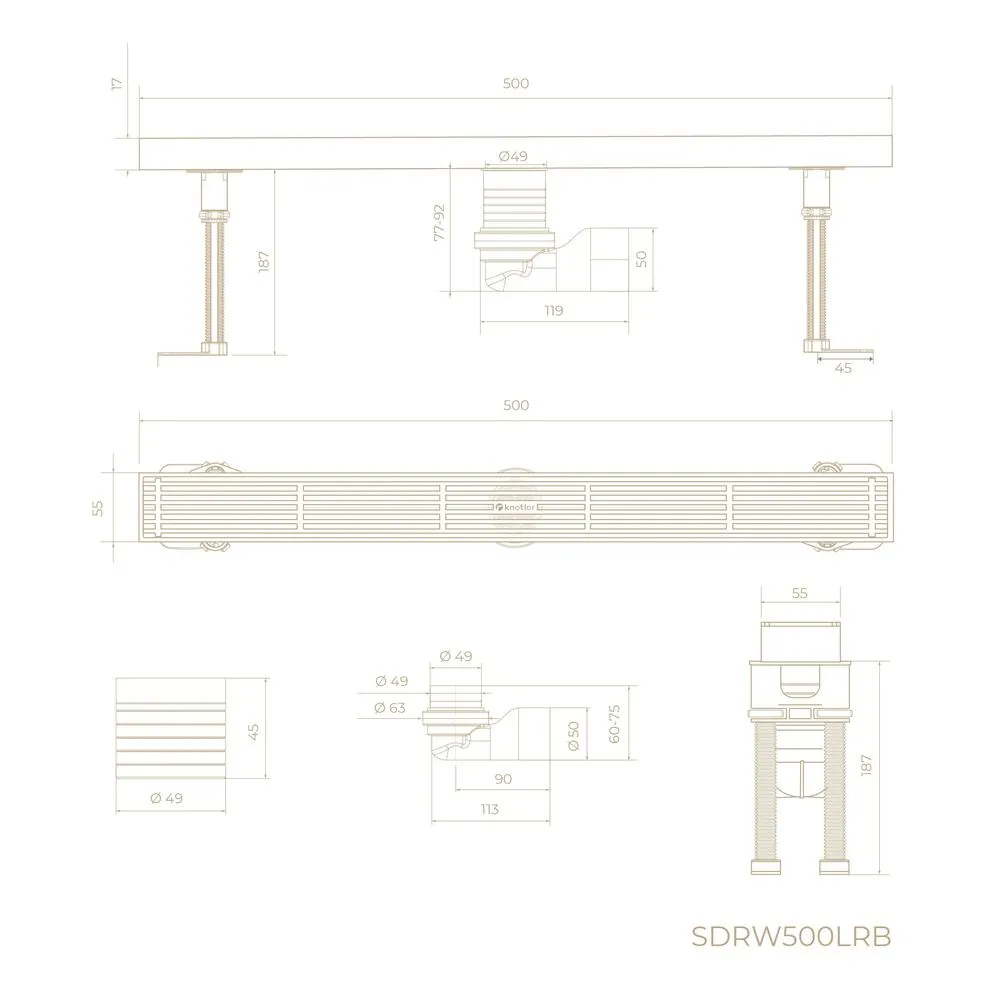 Душевой трап линейный Knotlor SDRW0500LRB, бронза