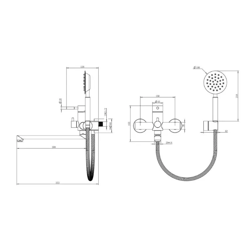 Смеситель для ванны Knotlor SS-03, сатин