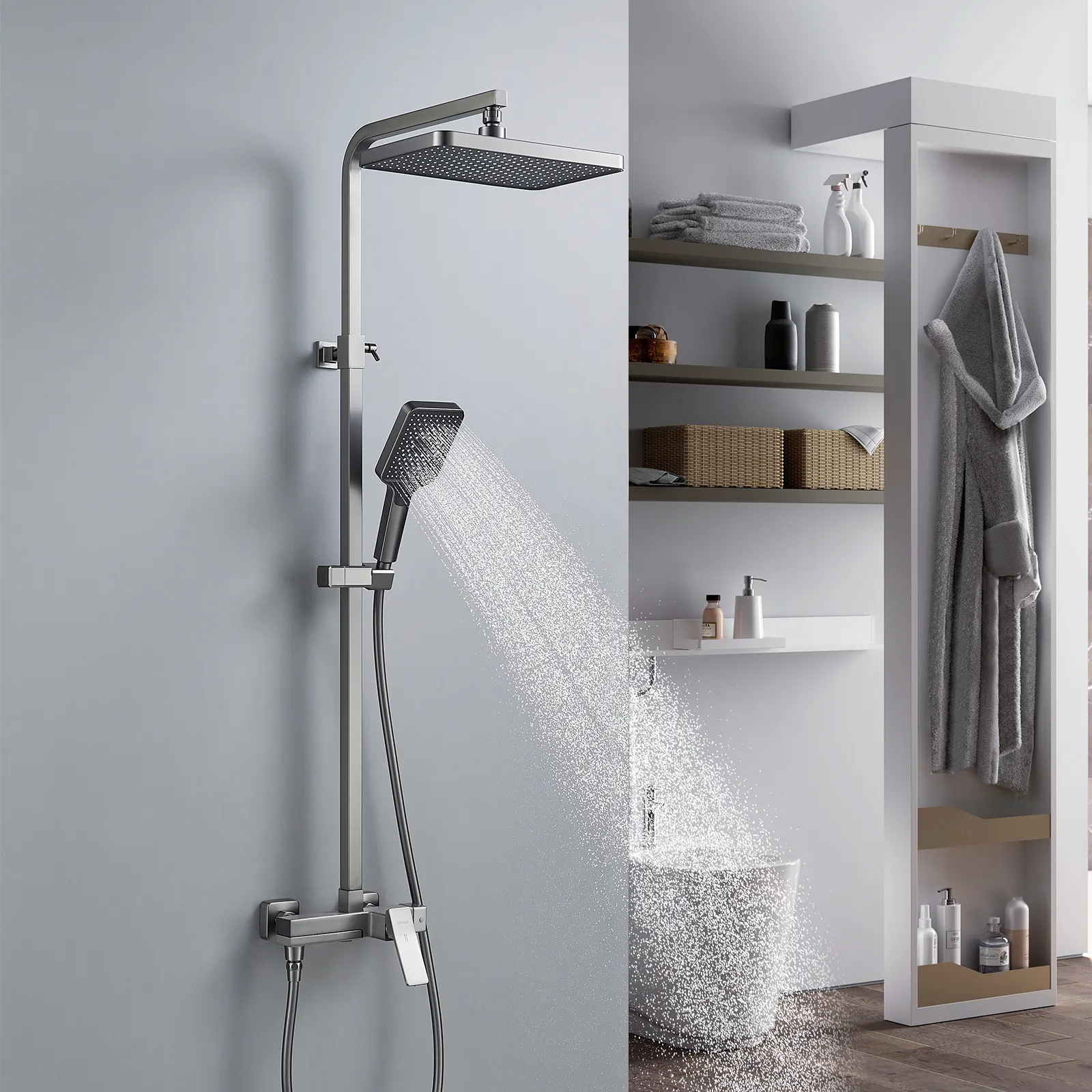 Душевая система Shevanik S4636T, оружейная сталь