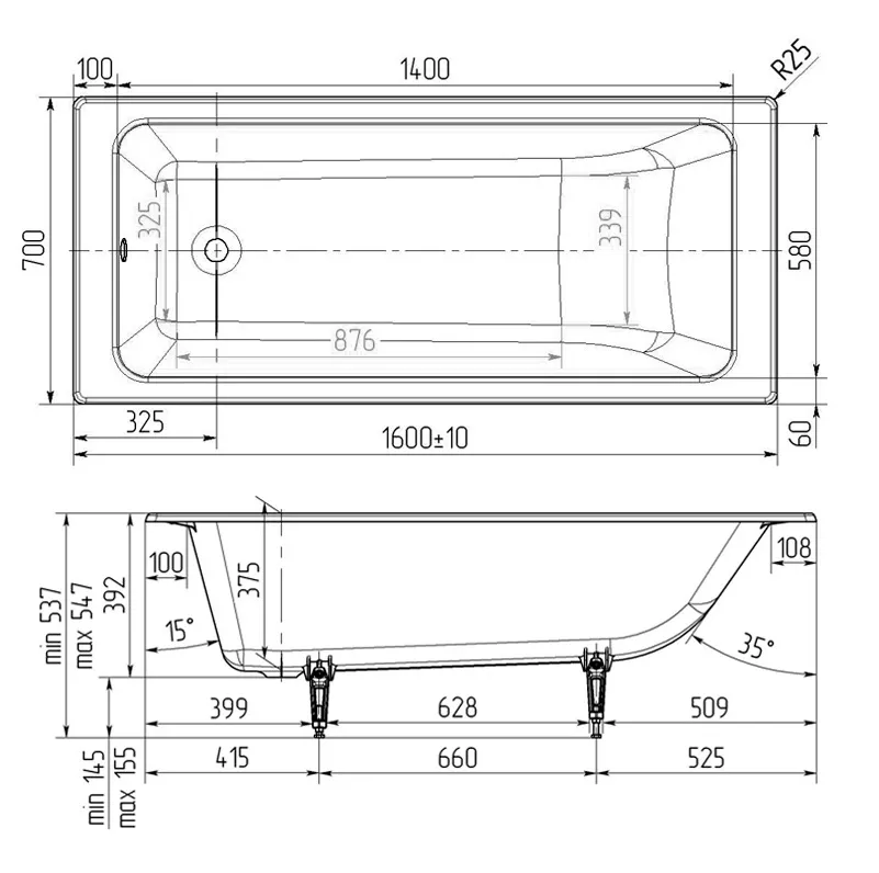 Чугунная ванна Wotte Line 160x70