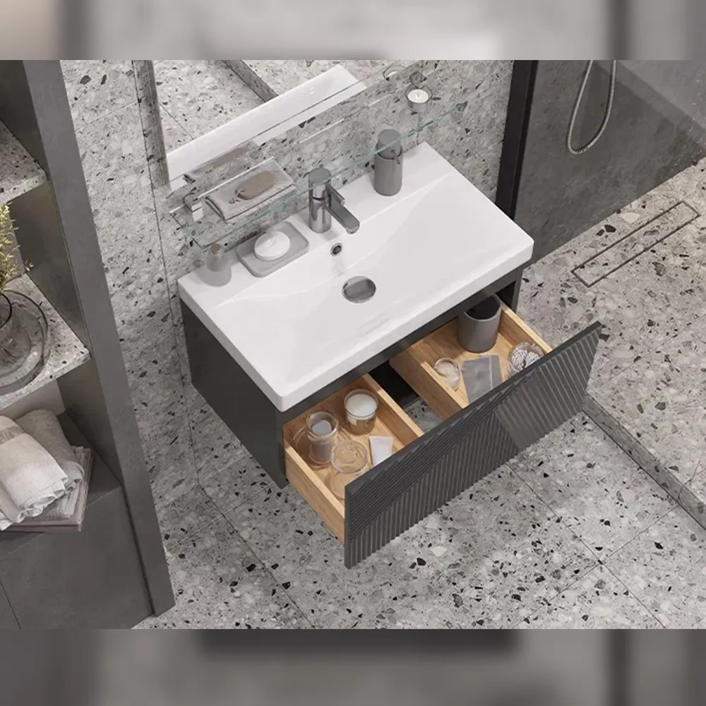 Тумба с раковиной подвесная Velvex Edge tp.EDG.9696.70.1Y графит, 70 см