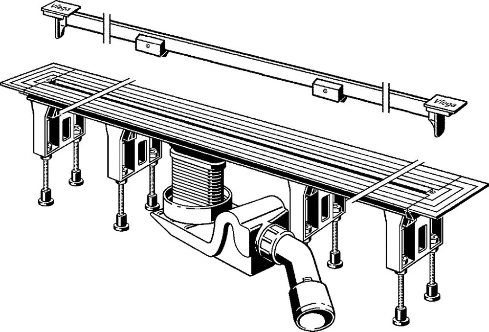Душевой лоток Viega Advantix Vario Set 704353 с опорами и дизайн-вставкой хром матовый