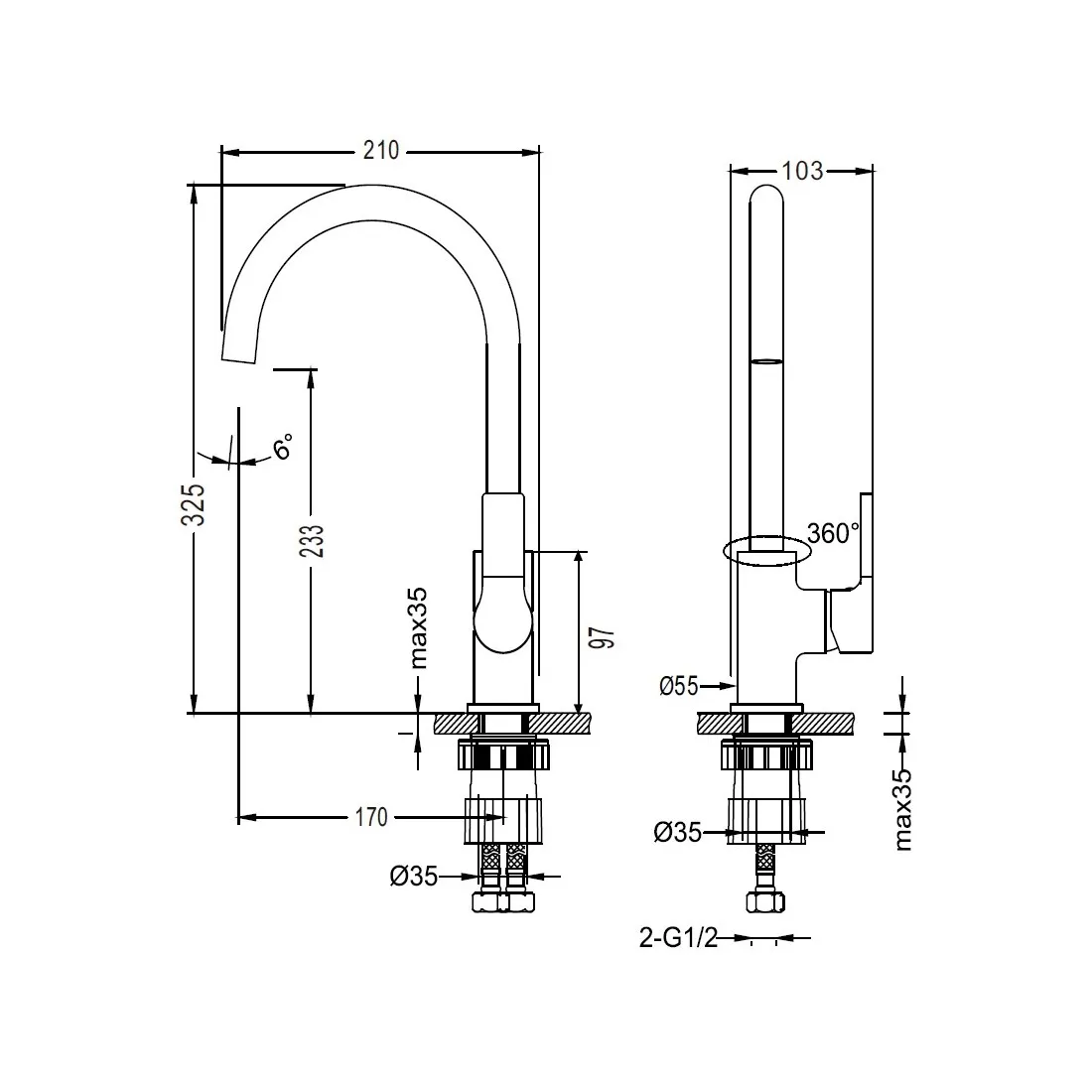 Смеситель для кухни D-Lin D155418-6, хром