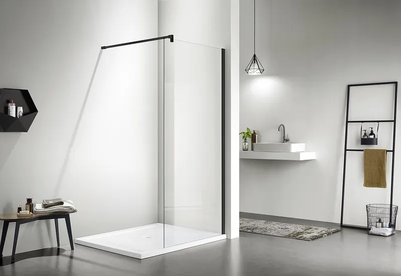 AQ WIW 14020BL Душевая перегородка Walk in с держателем 1400x2000 профиль черный, стекло прозрачное
