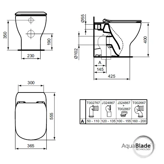 Унитаз приставной Ideal Standard Tesi AquaBlade T007701