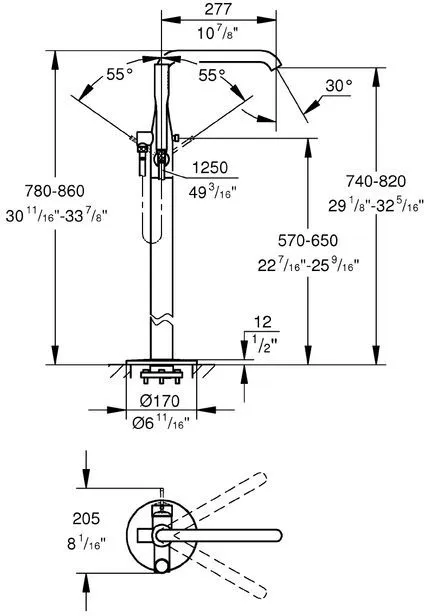 Смеситель для ванны GROHE Essence New напольный, хром (арт. 23491001)
