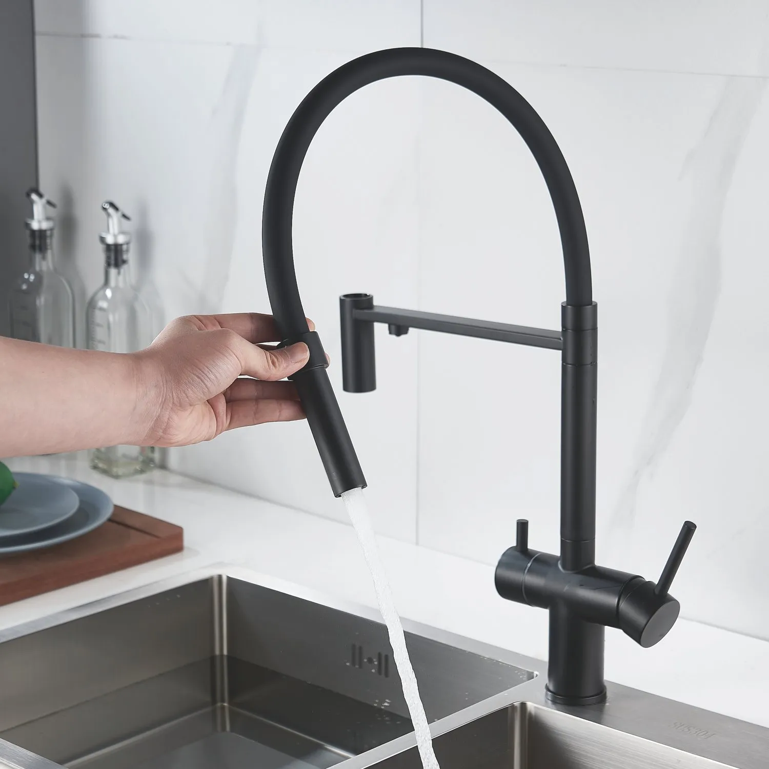 Смеситель для кухни с подключением фильтра Shevanik S178H, черный