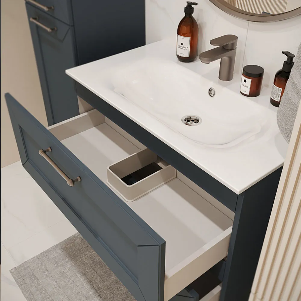 Тумба с раковиной подвесная (80см) Terminus Victoria VIC10802703101O, серый шёлк