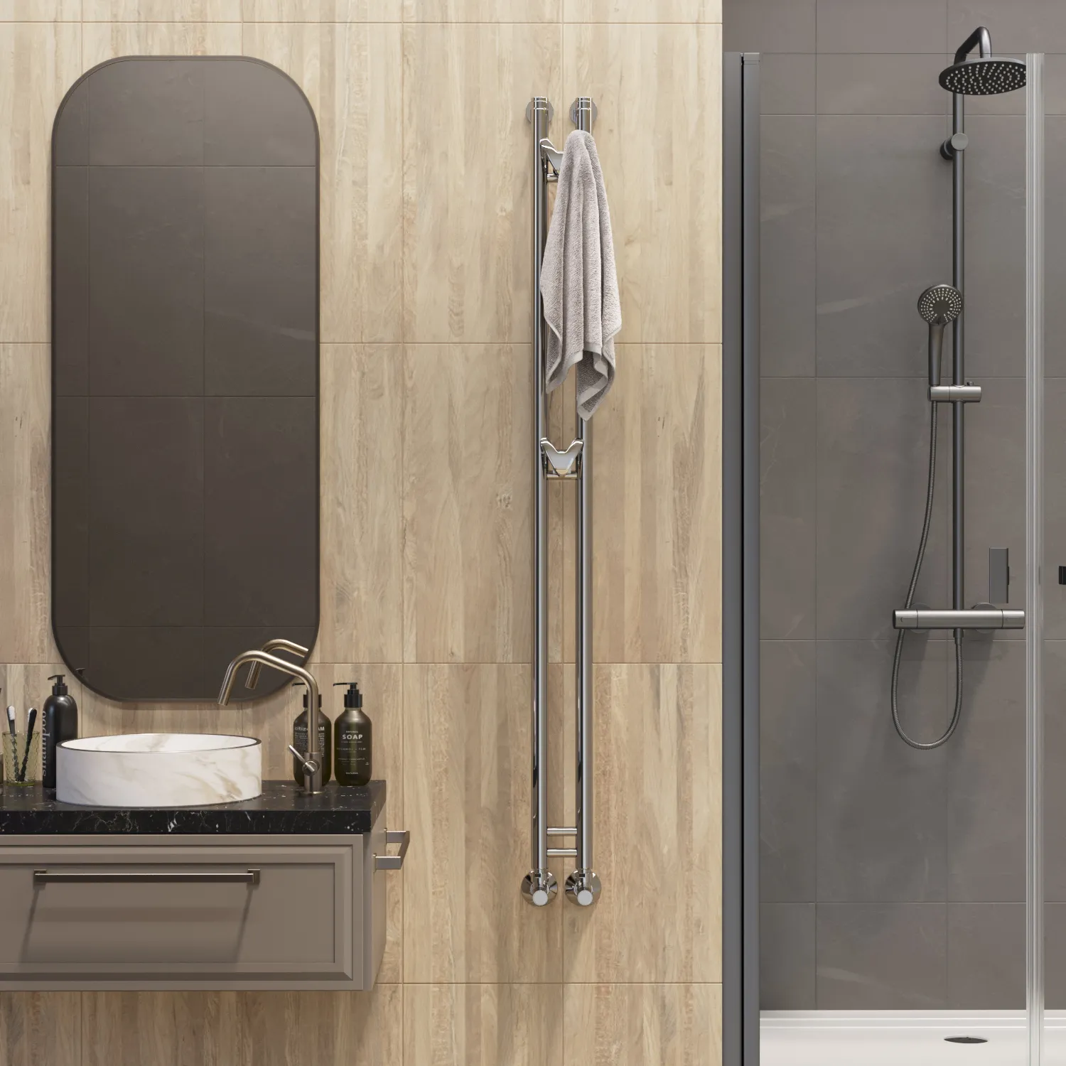 Полотенцесушитель MIXLINE водяной STAR 1 150/7,5 (1/2" ВР,вентиль угловой 3/4"х1/2" вн-нар) (556254)