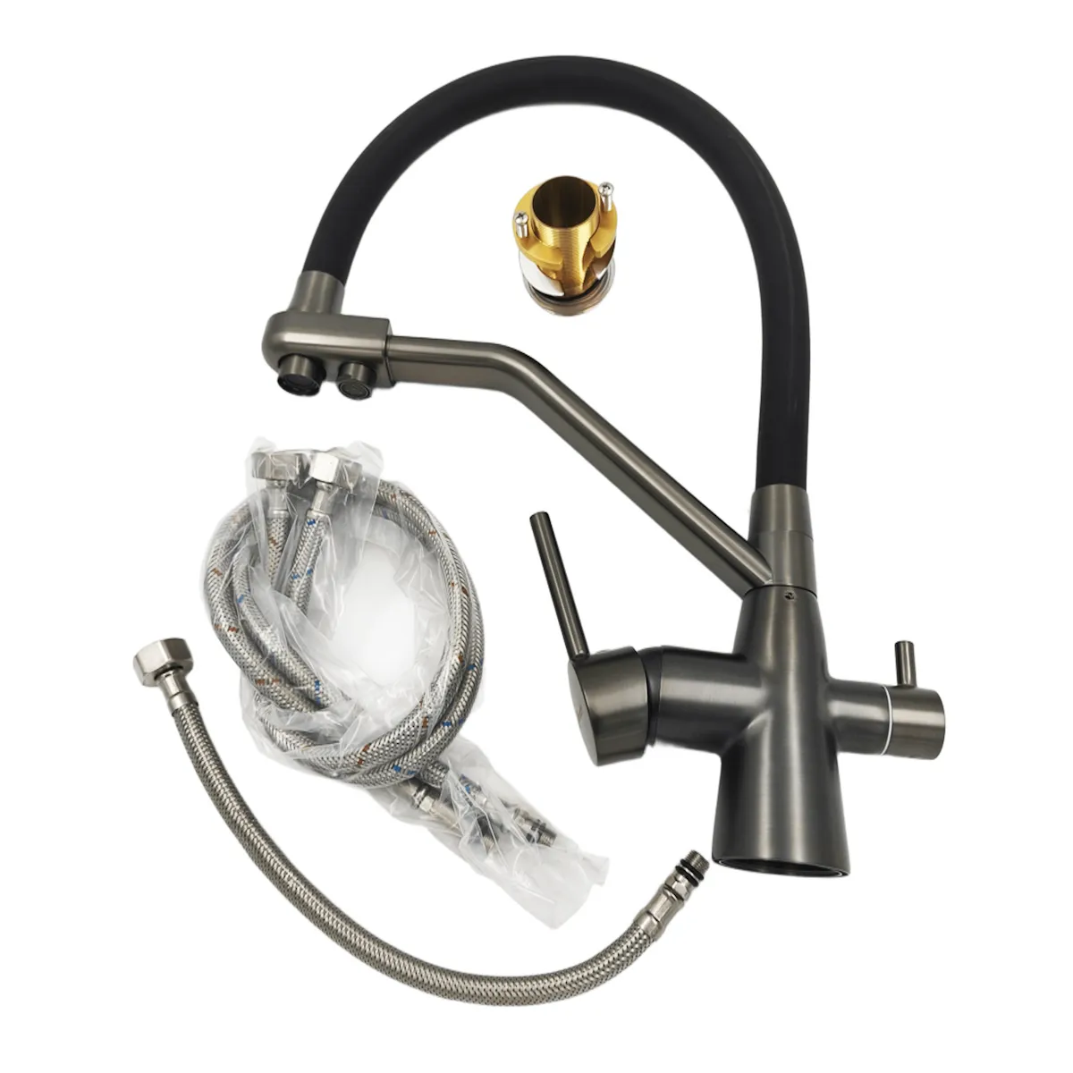 Смеситель для кухни с гибким изливом и подключением фильтра Maretti Eleganza EN31RGF14, оружейная сталь