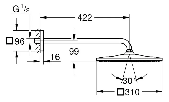 Верхний душ Grohe Rainshower 310 Mono 1 режим , с душевым кронштейном, хром 26563000