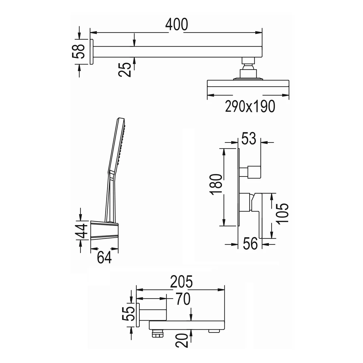 Душевая система встраиваемая Rose R2835C, белый