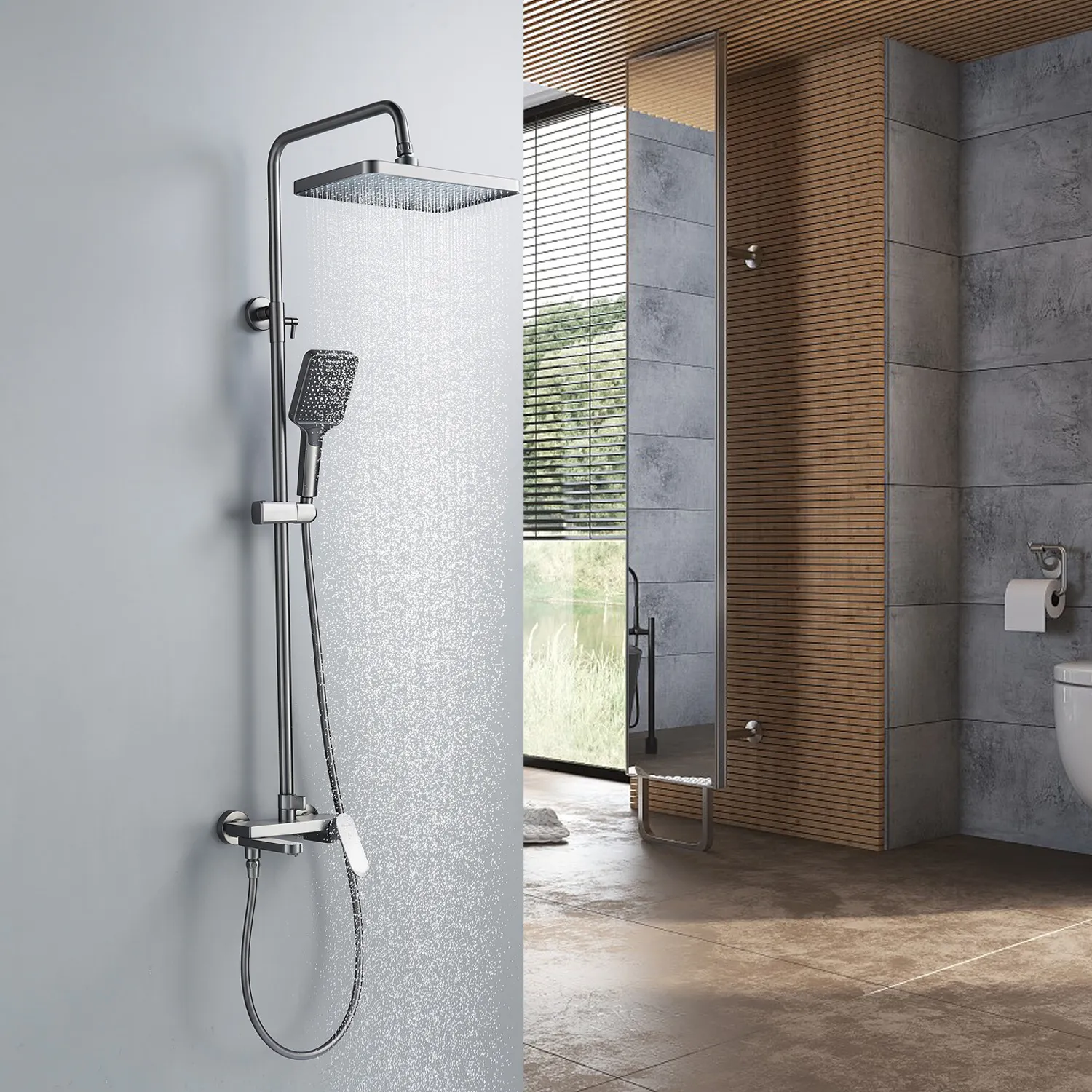 Душевая система Shevanik S4536T, оружейная сталь