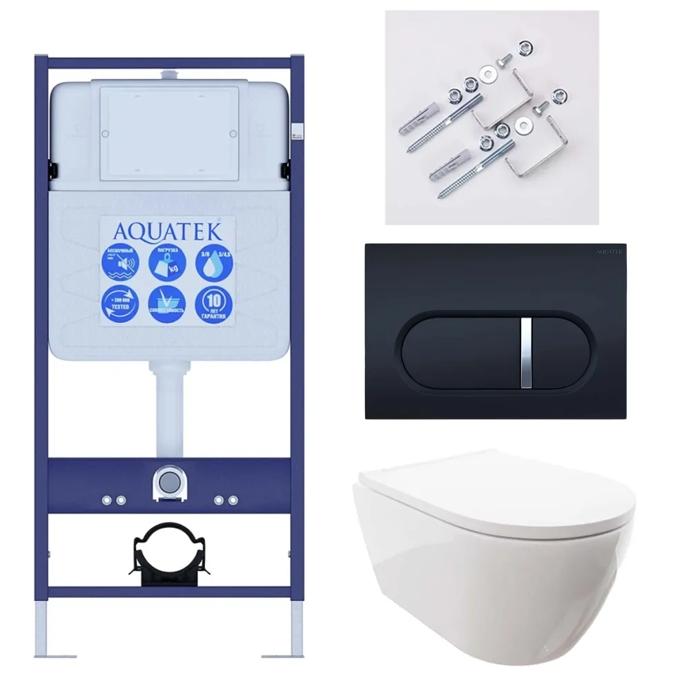 SET AQUATEK ПОЛАРИС (рама AQUATEK Standard INS-0000012+унитаз ПОЛАРИС AQ0700-00 с тонким сиденьем soft-close+ крепеж KKI-0000002 +панель KDI-0000045)