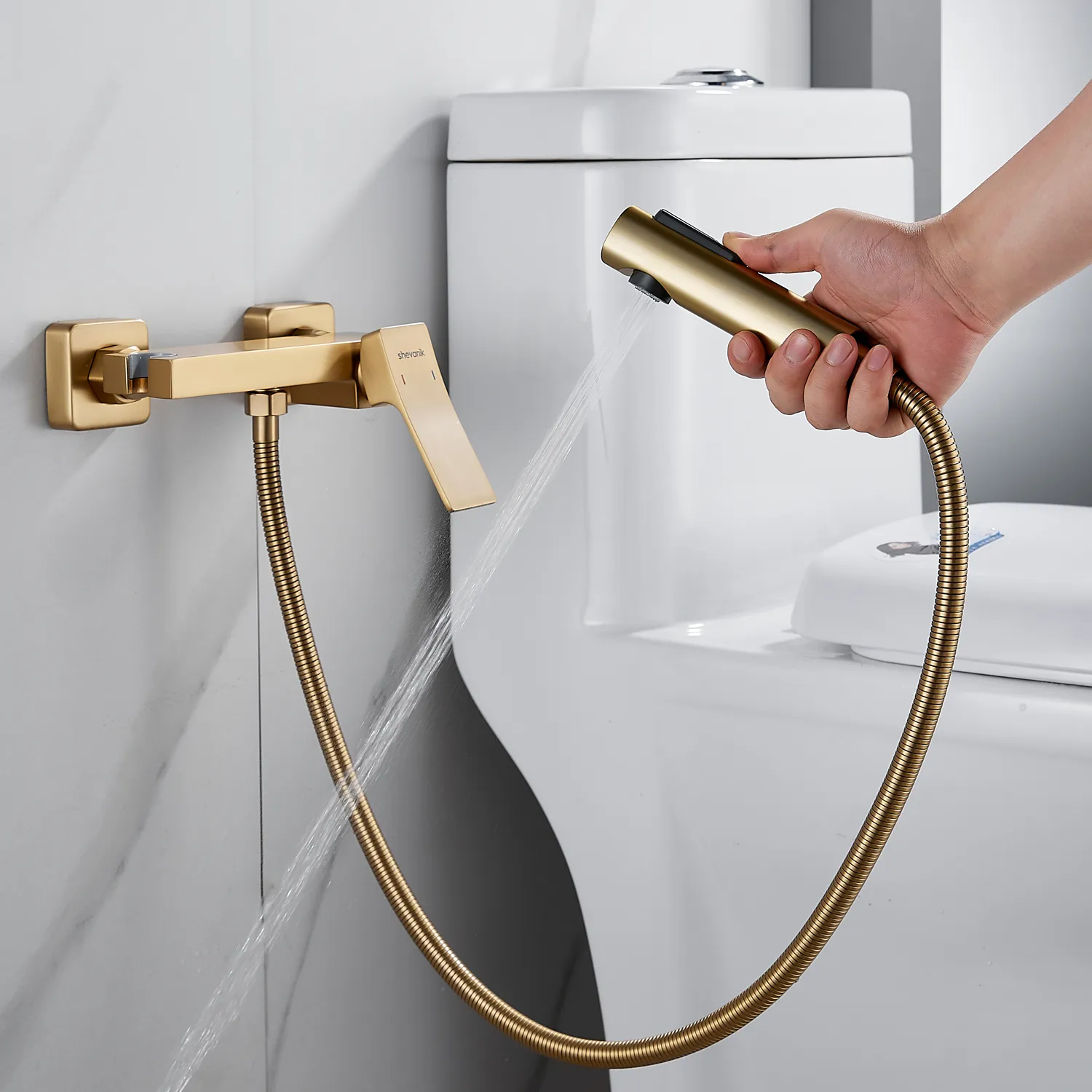 Гигиенический душ со смесителем Shevanik S4005G-1, золотой сатин
