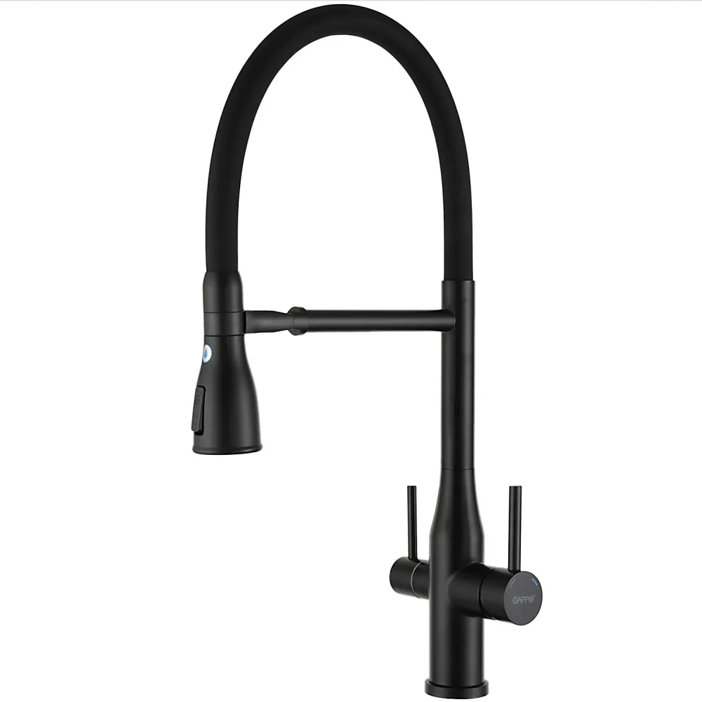 Смеситель для кухни с гибким изливом и подключением фильтра GAPPO G4399-76, черный