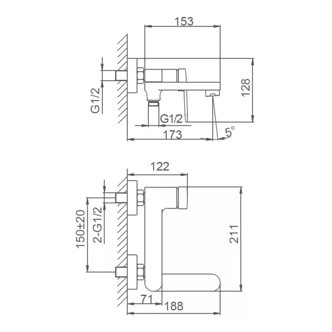 Смеситель для ванны FRAP F3285-9, оружейная сталь