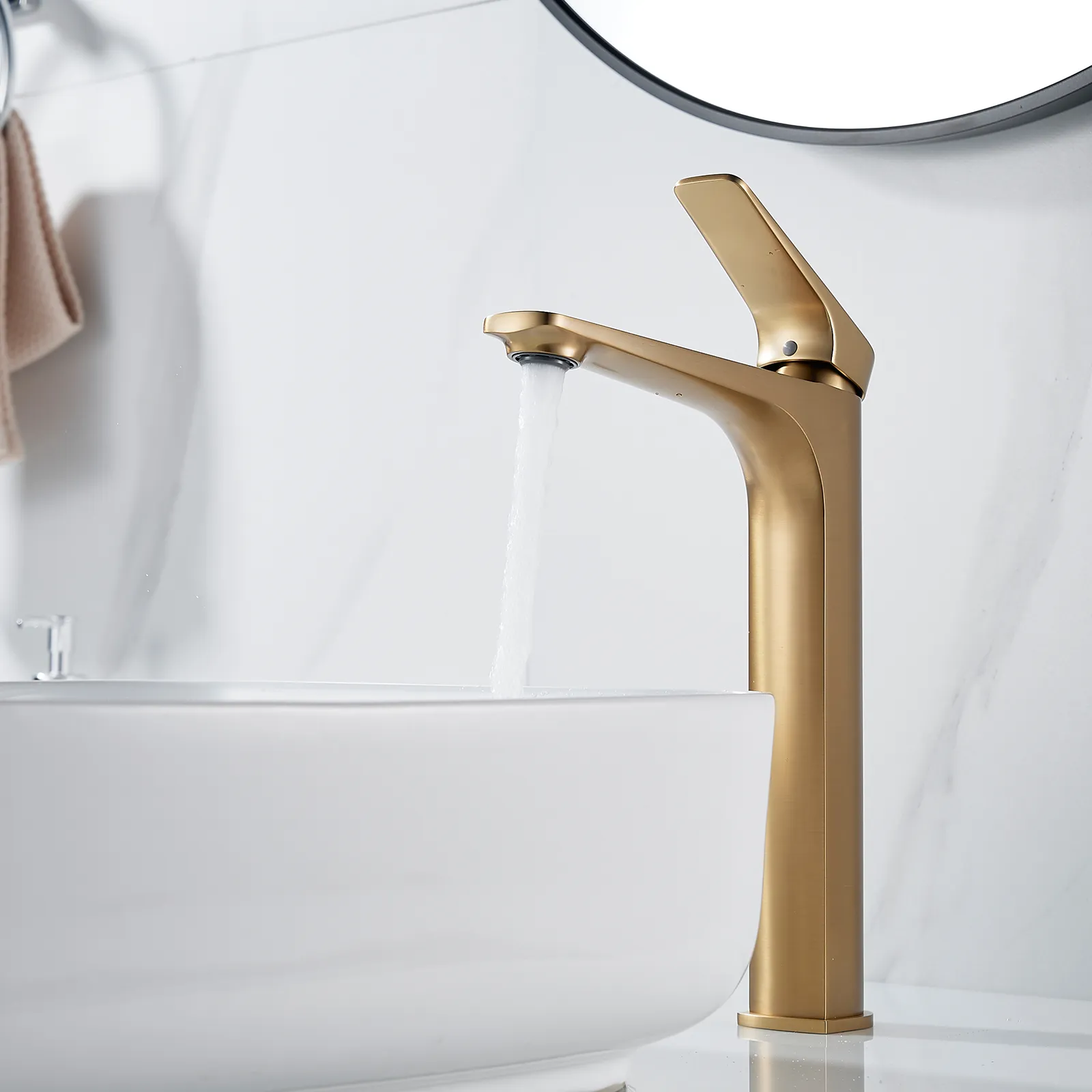 Смеситель для раковины высокий Shevanik S4211G, золотой сатин