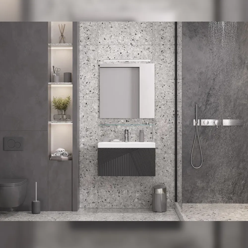 Тумба с раковиной подвесная Velvex Edge tp.EDG.9696.70.1Y графит, 70 см