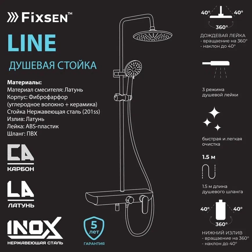 Душевая система Fixsen LINE FX-9200, белая+хром