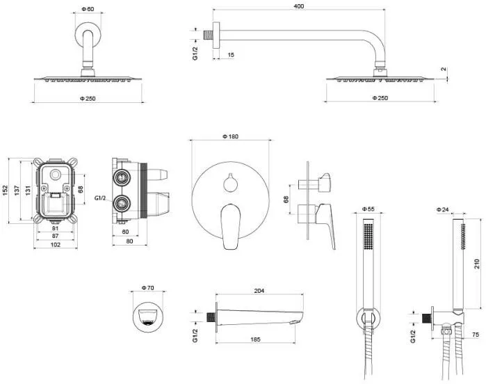 Душевой комплект Set 4 в 1 AQUATEK БЕТТА, хром AQ1173CR