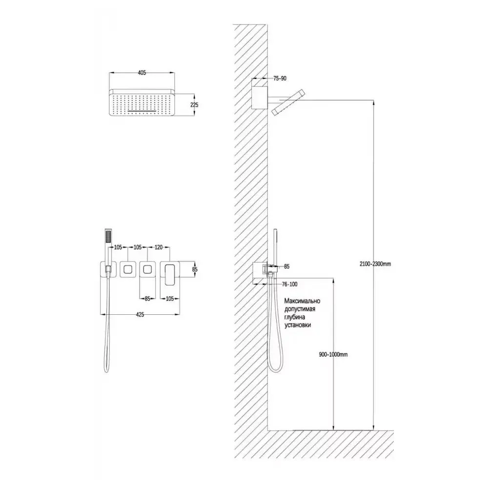 Душевая система встраиваемая (без излива) Grocenberg GB5030BG, графит