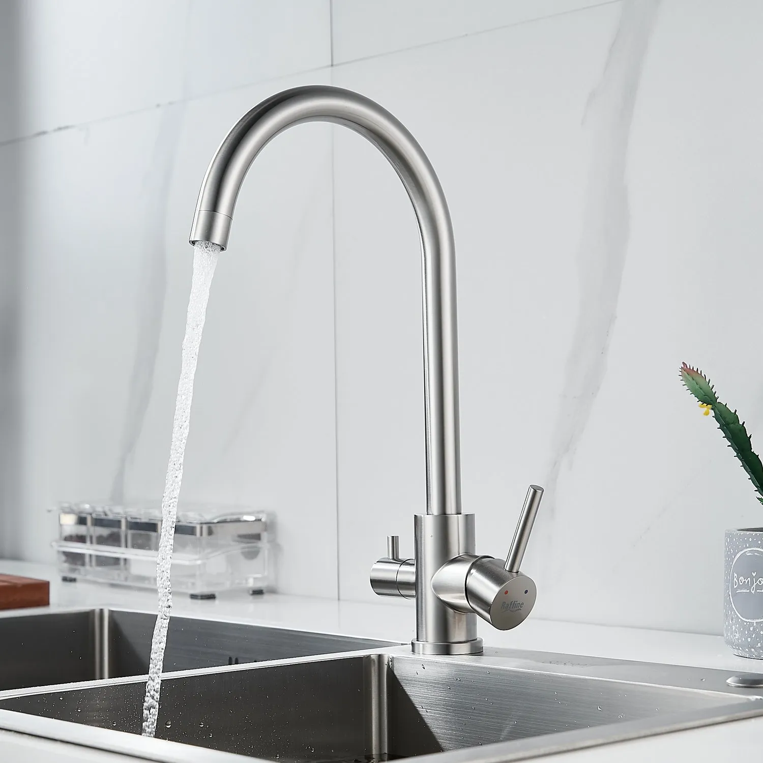 Смеситель для кухни с подключением фильтра воды Raffine F108L, сатин
