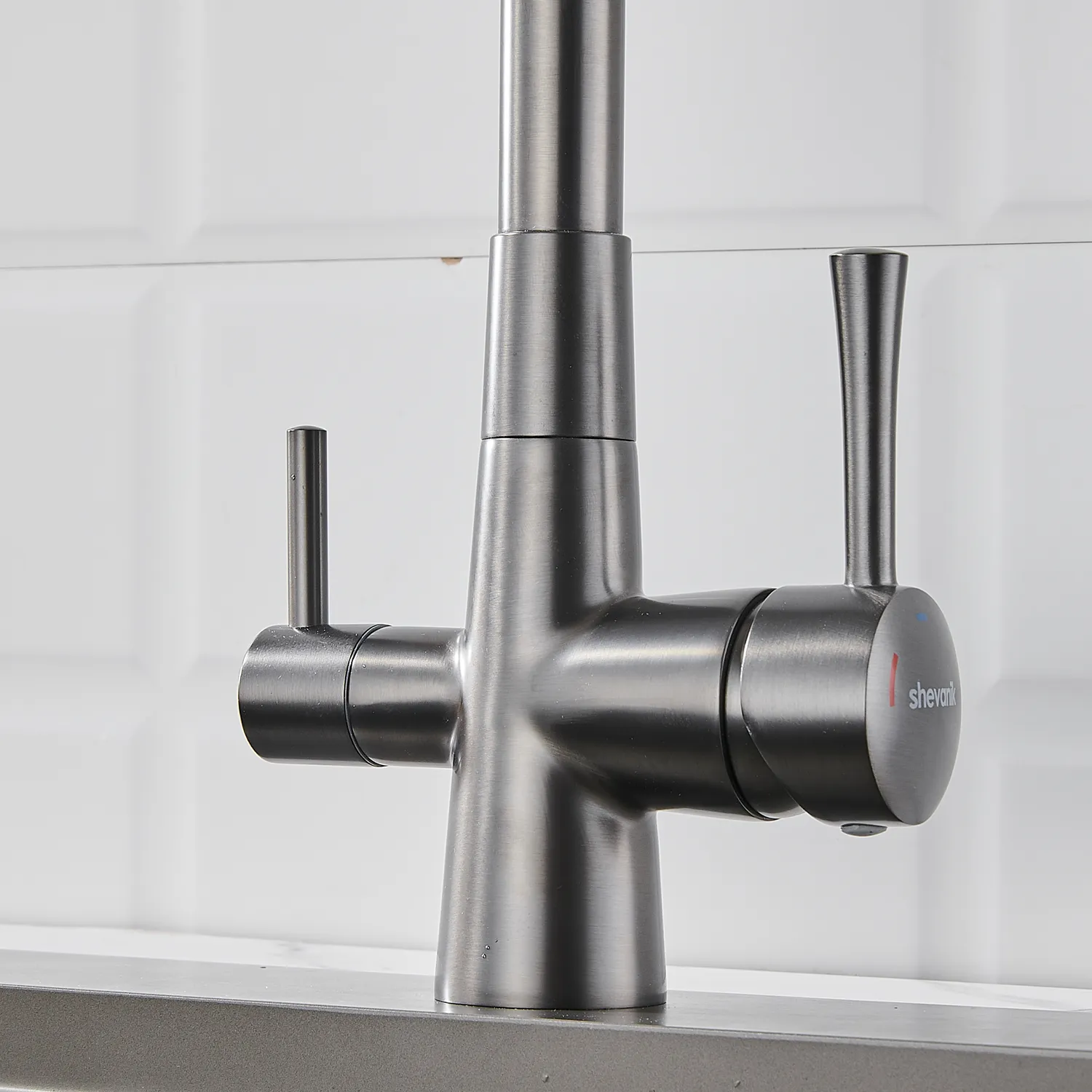Смеситель для кухни с подключением фильтра Shevanik S428T, оружейная сталь