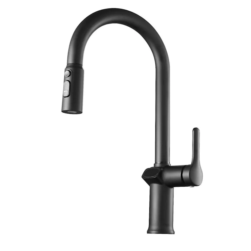 Смеситель для кухни с выдвижным изливом и дисплеем Esko Kitchen K15B LED, черный