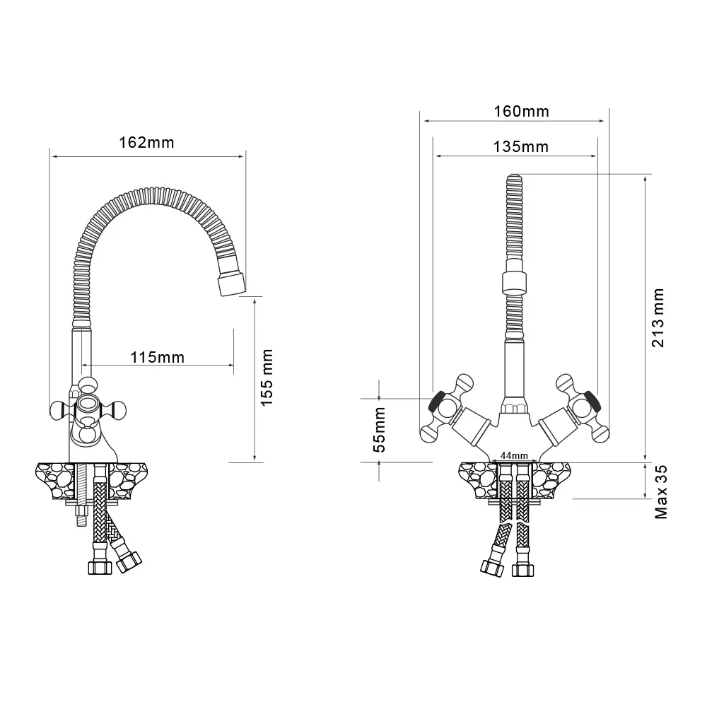 Смеситель для кухни с гибким изливом WesnaArt RASSVET, RAS02-180, хром