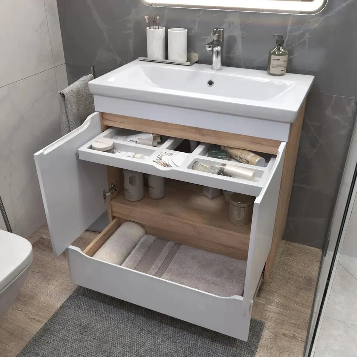 Тумба с раковиной напольная VIGO Grani 286 дуб золотой, 80 см