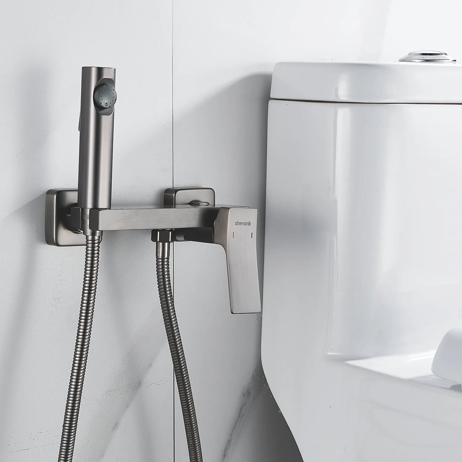 Гигиенический душ со смесителем Shevanik S4005T-1, оружейная сталь