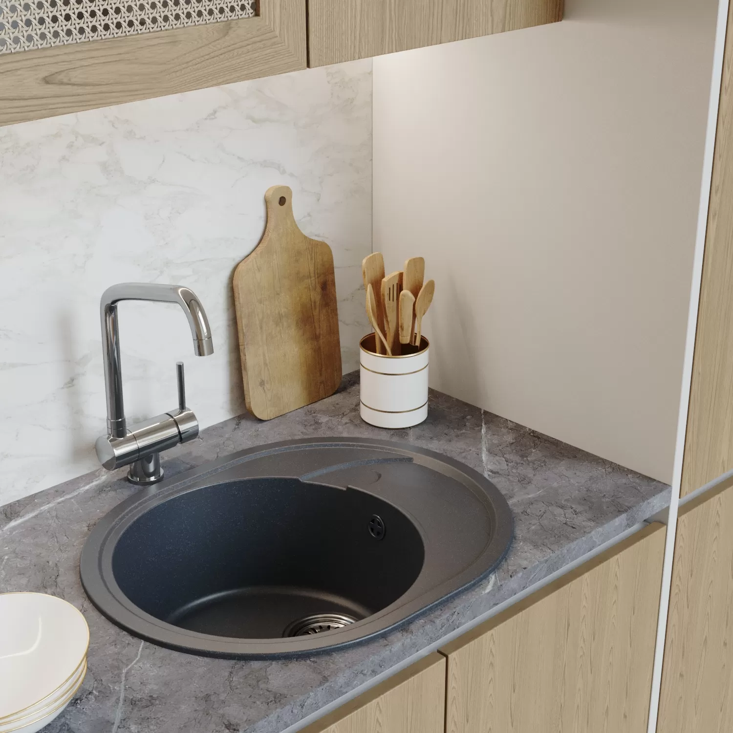 Мойка MIXLINE ML-GM17 овальная с крылом  антрацит (343) 580*470*180мм NEW (551945)
