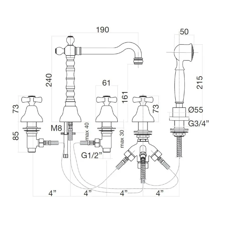 Смеситель на борт ванны Webert Armony AM730402065, бронза