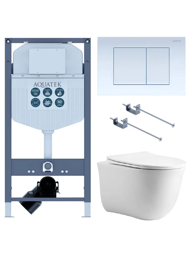 SET КЛАССИК cm-INS23-009 4в1 (рама AQUATEK INS-0000023 +крепеж KKI-0000001 +кнопка KDI-0000009 +унитаз AQ1112-00 с крышкой sc)