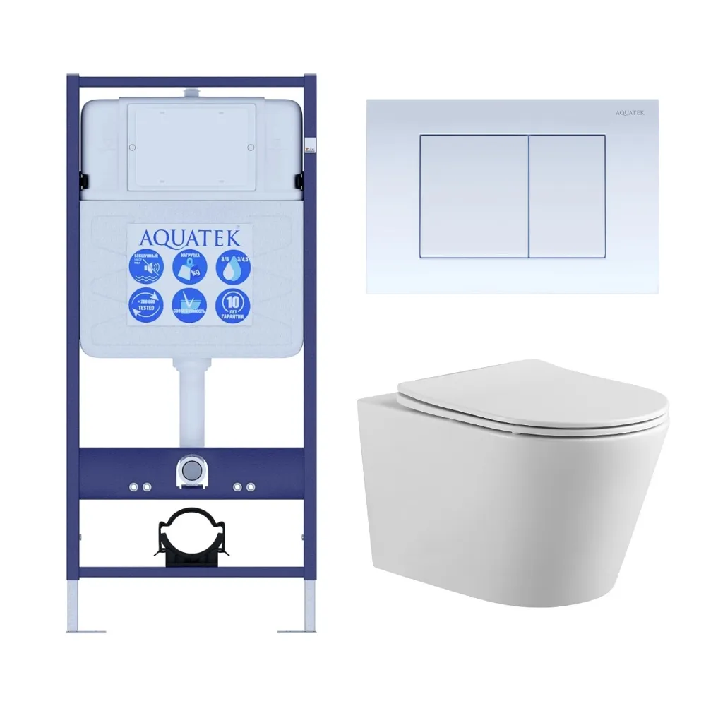 Set AQUATEK ВЕГА (рама AQUATEK Standard INS-0000012 с звукоиз.прокладкой+крепеж KKI-0000002+кнопкаKDI-0000009+унитаз ВЕГА AQ1905-00 с крышкой-сиденьем