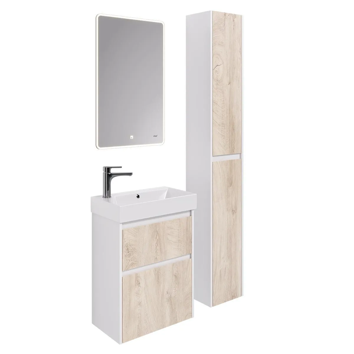 Тумба с раковиной подвесная Dreja Slim 55 см, белый/дуб кантри