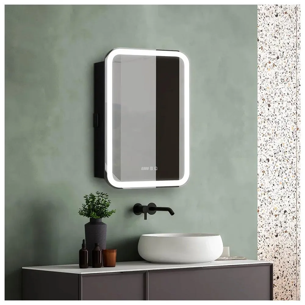 Зеркало-шкаф Silver Mirrors Фиджи BLACK 60 - 4.2 левый (часы, ТХ, сенсорный выключатель)