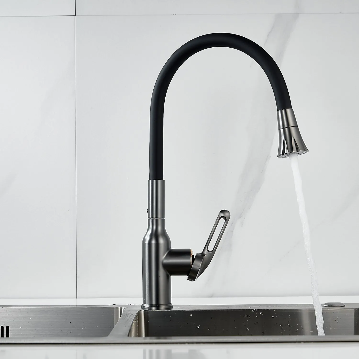 Смеситель для кухни с гибким изливом Raffine F303T-3, оружейная сталь
