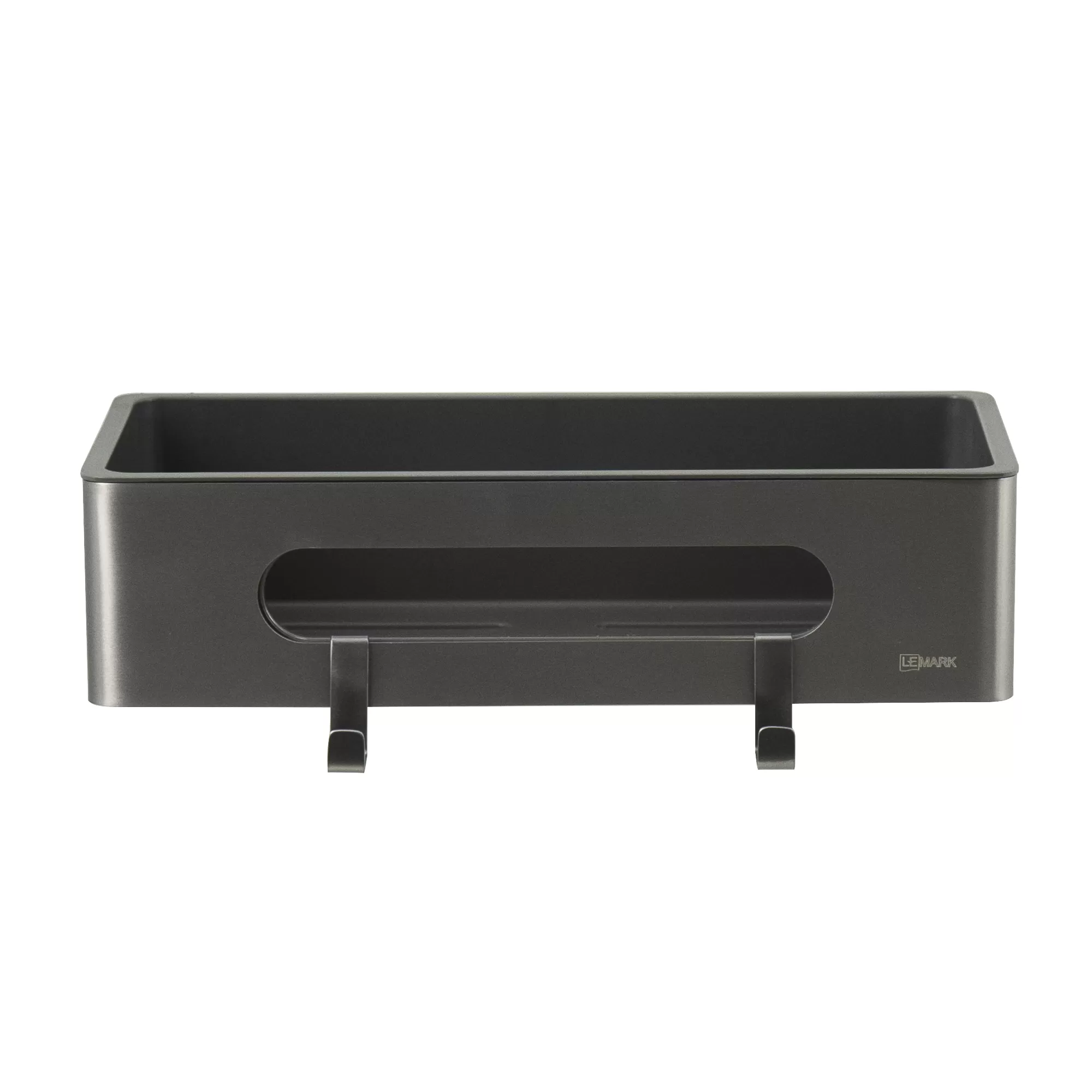 Полка для душа прямая Lemark SHELF LINE из нерж. стали с крючками, графит/вставка-пластик графит (9776045)
