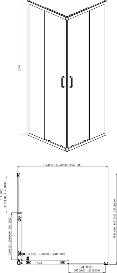 AQ ARI KV 09020BL Душевой уголок AQUATEK квадратный, двери раздвижные 900x900x2000 профиль черный, стекло прозрачное