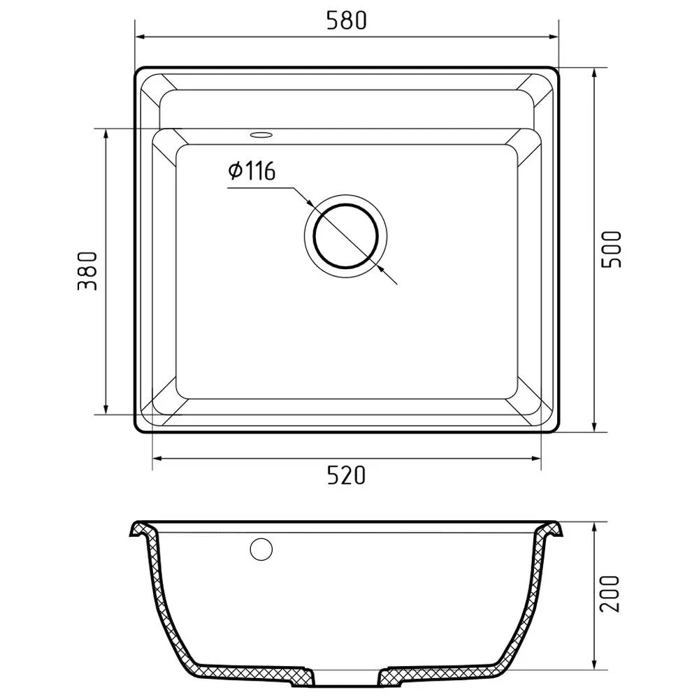 Кухонная мойка GranFest VERTEX 580, черный