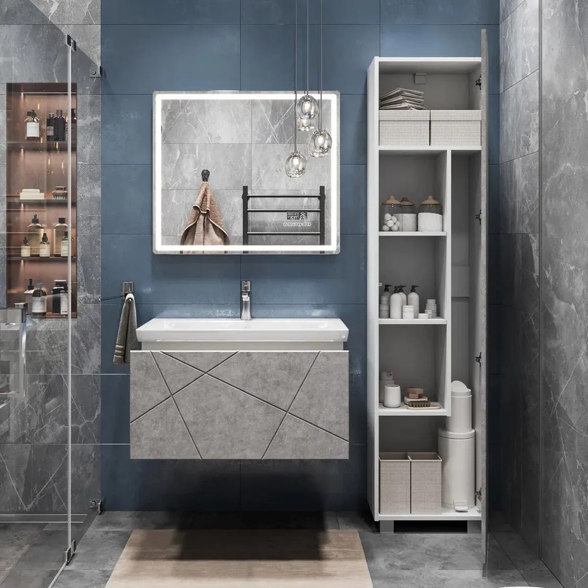 Тумба с раковиной подвесная VIGO Geometry 035 бетон, 80 см