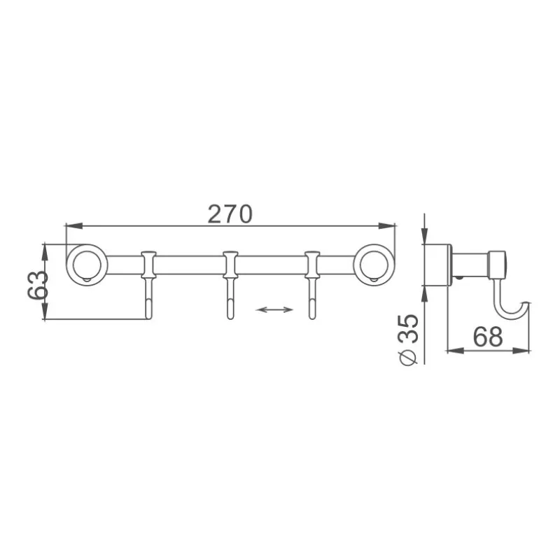 Планка с крючками для полотенец D-Lin D201851-3, хром